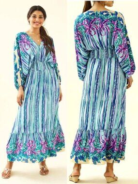 Lilly Pulitzer Alisha Midi Dress Shake Your Palm Palms vintage 80's caftan tunic